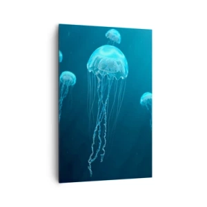 Quadro su tela - Stampe su Tela - Meduse che galleggiano nelle profondità dell'oceano nei toni del blu - 80x120cm - La danza oceanica - Decorazione murale moderna per soggiorno e camera da letto ARTTOR