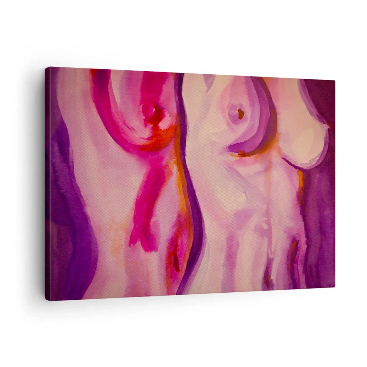 Quadro su tela - Stampe su Tela - Un'interpretazione astratta della silhouette femminile nei toni del rosa e del viola. - 70x50cm - Ode alla femminilità - Decorazione murale moderna per soggiorno e camera da letto ARTTOR