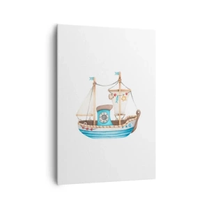 Quadro su tela - Stampe su Tela - Illustrazione di una nave in colori pastello su sfondo bianco - 70x100cm - Benvenuta avventura! - Decorazione murale moderna per soggiorno e camera da letto ARTTOR