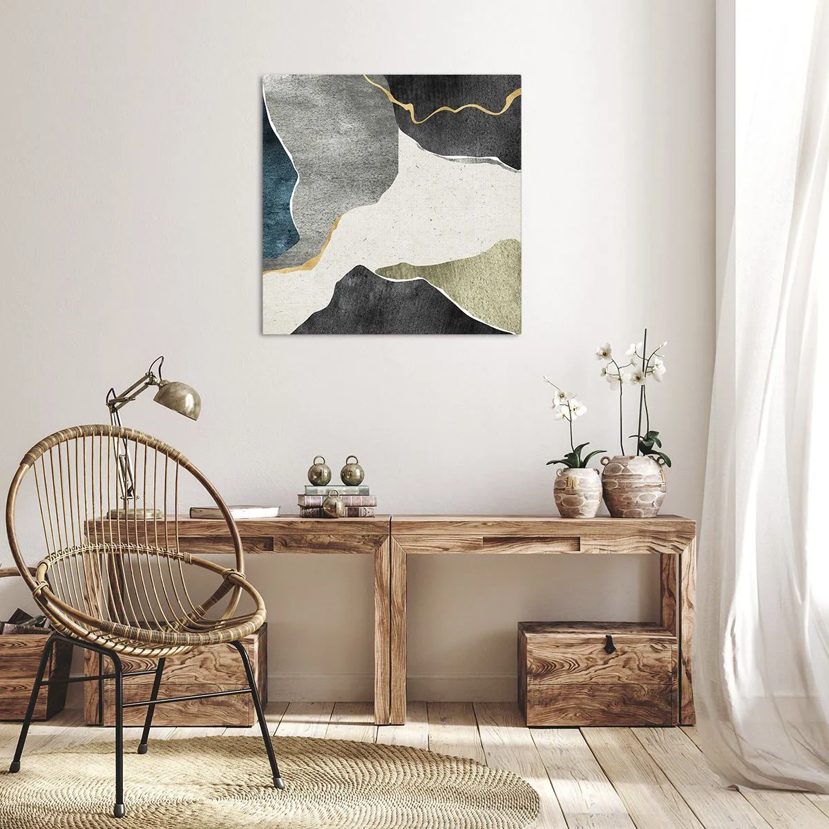 Quadro su tela - Stampe su Tela - Composizione mosaico con filo d'oro - 30x30 cm