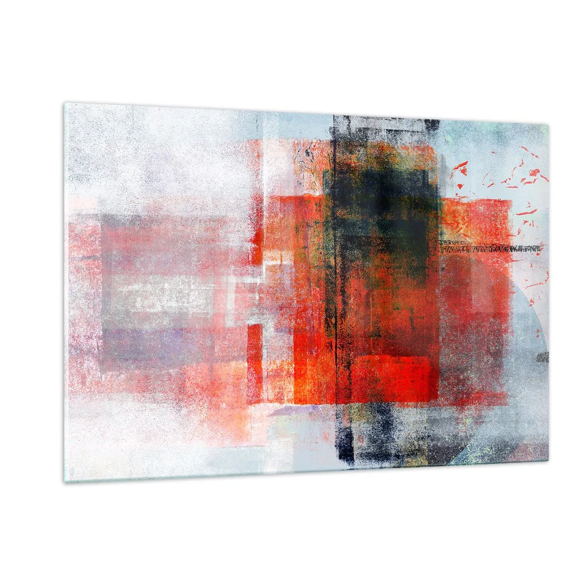 Quadro su vetro - Astrazione geometrica in intense tonalità di rosso e nero. - 120x80cm - Composizione arroventata - Decorazione murale moderna per soggiorno e camera da letto ARTTOR