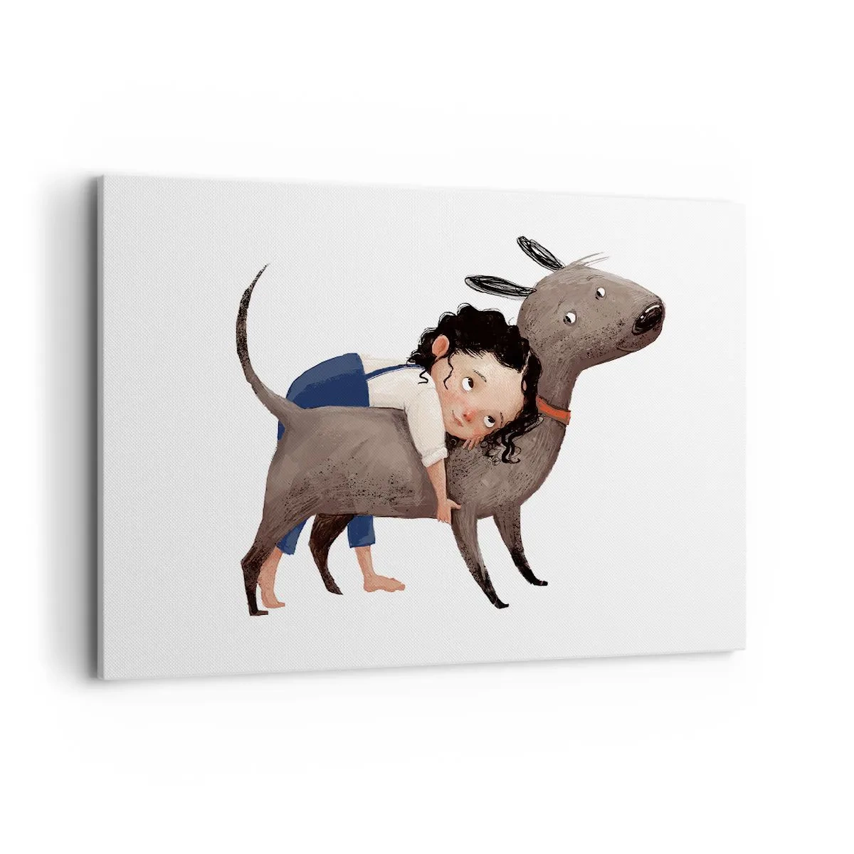 Quadro su tela - Stampe su Tela - Illustrazione in stile cartone animato di un bambino che abbraccia un cane - 120x80cm - I migliori amici - Decorazione murale moderna per soggiorno e camera da letto ARTTOR