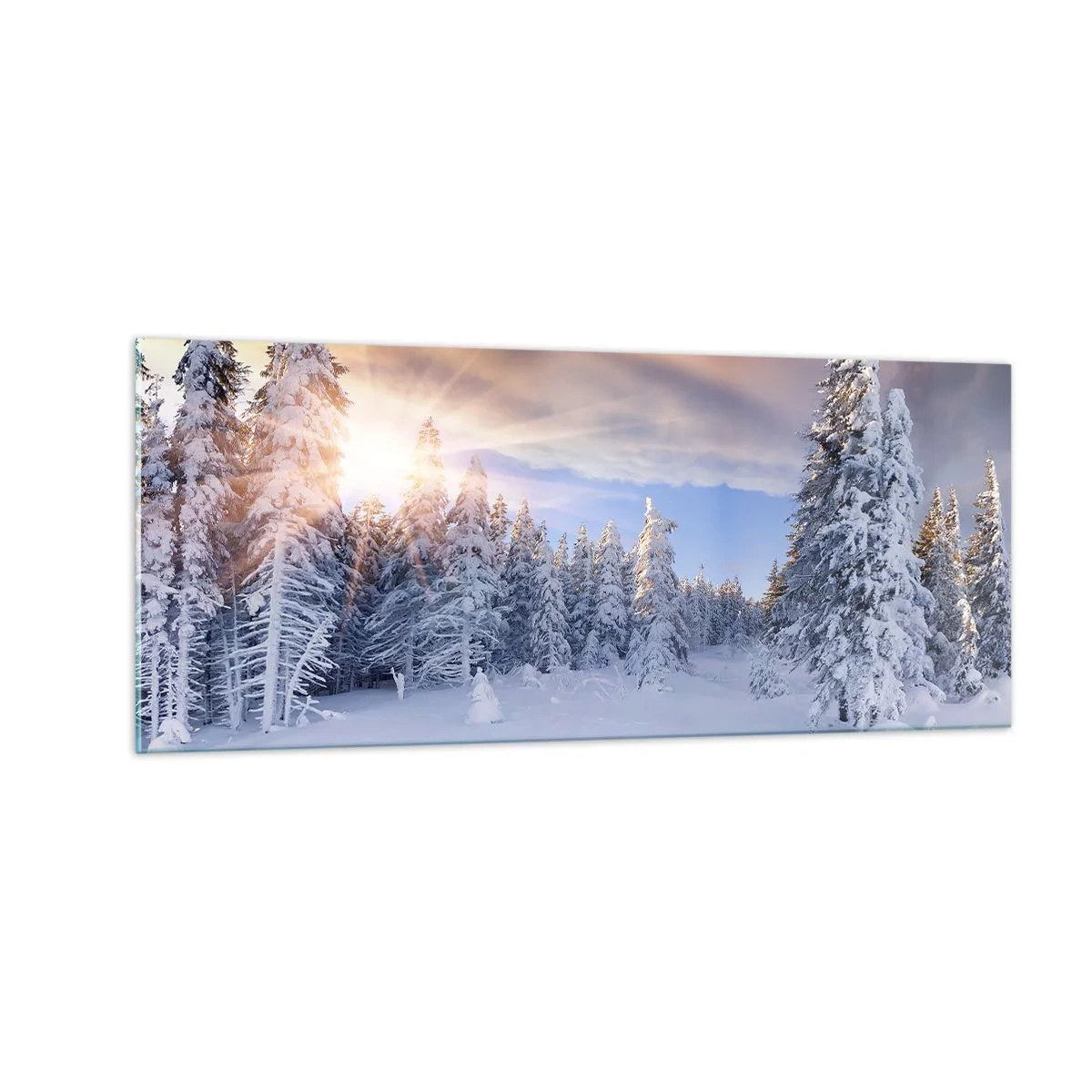 Quadro su vetro - Spettacolo innevato della natura - 100x40 cm