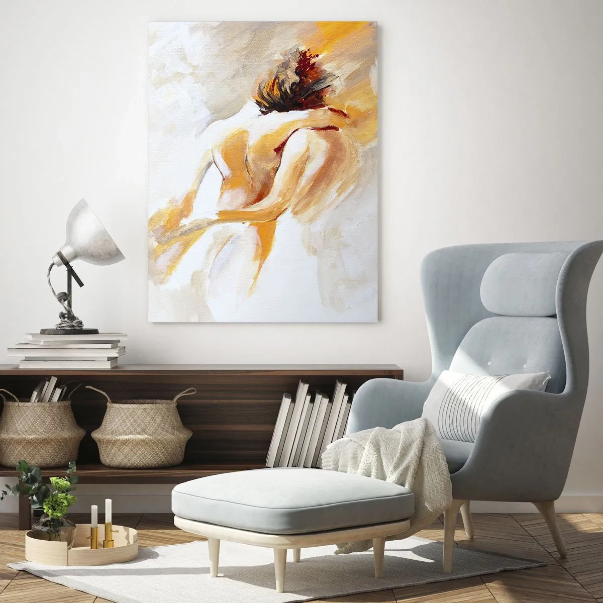 Quadro su vetro - Scena astratta di un abbraccio romantico - 70x100cm - Nel cielo dell'intimità - Decorazione murale moderna per soggiorno e camera da letto ARTTOR