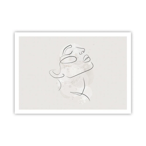 Poster - Uno schizzo minimalista di un volto su uno sfondo chiaro - 100x70cm - Profilo di sogno - Decorazione murale moderna per soggiorno e camera da letto ARTTOR