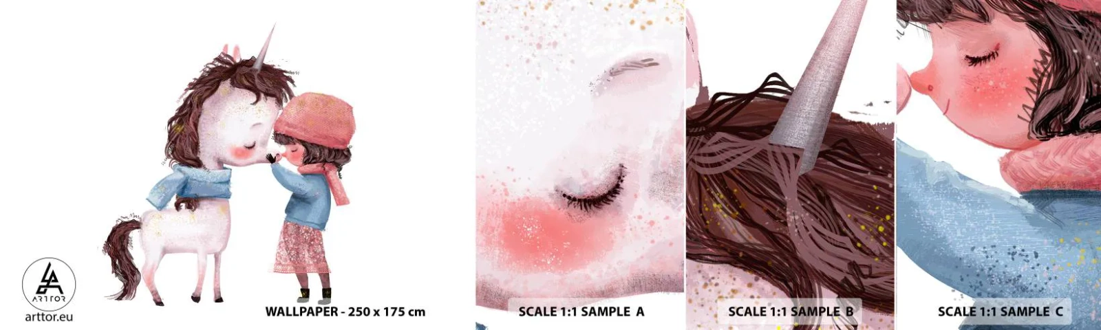 Campione di Fotomurale Adesivo Deluxe Sticker - Racconto d'inverno - Per bambini, Unicorno, Ragazza - 100x30 cm