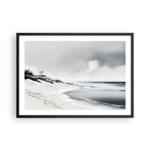 Poster in cornice nera - Una spiaggia dalle tenui tonalità di grigio e blu - 70x50cm - Insieme da sempre - Decorazione murale moderna per soggiorno e camera da letto ARTTOR