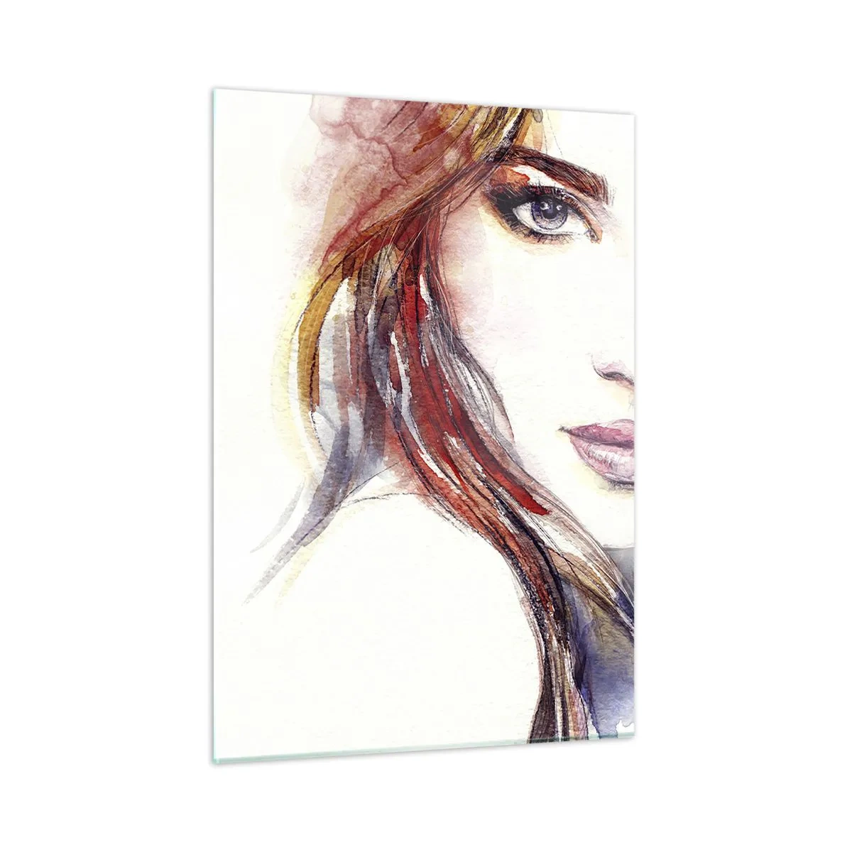 Quadro su vetro - Illustrazione di un ritratto ad acquerello di una donna - 50x70cm - Vademecum: seguimi - Decorazione murale moderna per soggiorno e camera da letto ARTTOR