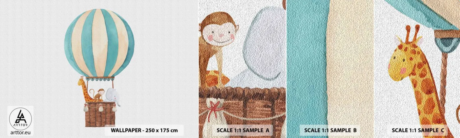 Campione Di Fotomurale Standard Eco - Una gita fantastica - Palloncino, Per bambini, Vintage ▾ - 100x30 cm