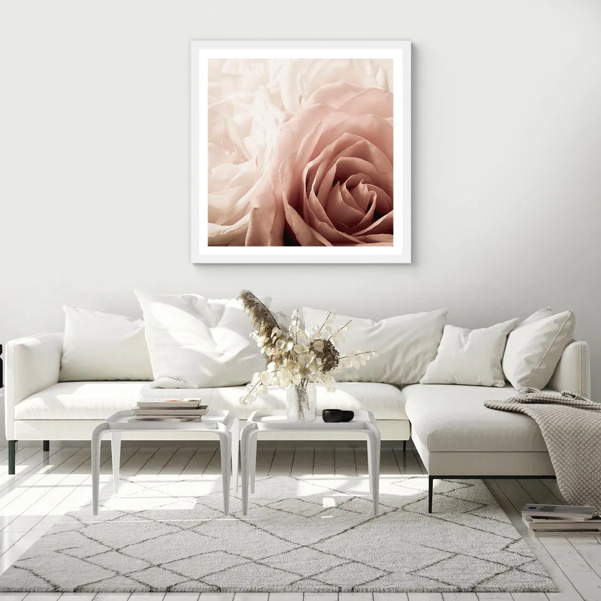 Poster in cornice bianca - Nel cuore della rosa - 60x60 cm