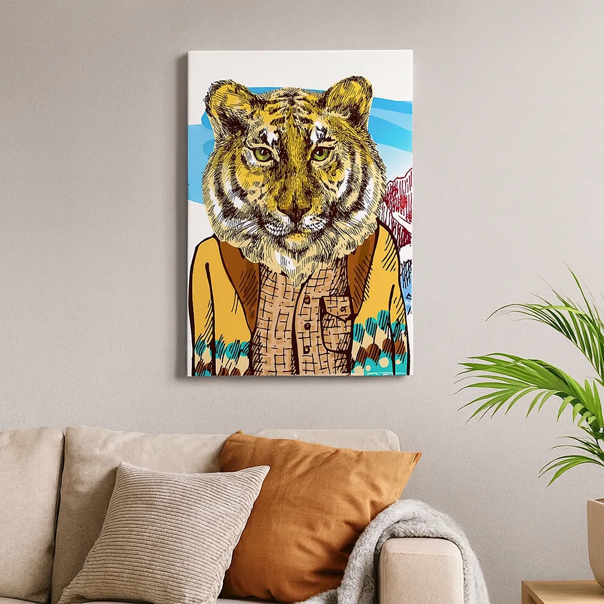 Quadro su tela - Stampe su Tela - Una tigre con un cappotto sullo sfondo di un paesaggio montano - 50x70cm - Non così selvaggia come la si dipinge - Decorazione murale moderna per soggiorno e camera da letto ARTTOR