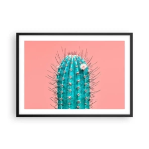 Poster in cornice nera - Un'interpretazione artistica di un cactus su uno sfondo rosa - 70x50cm - Stai attento - Decorazione murale moderna per soggiorno e camera da letto ARTTOR