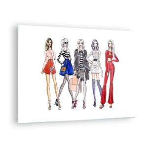Quadro su vetro - Personaggi alla moda in abiti eleganti nell'illustrazione - 70x50cm - Every week Fashion Week - Decorazione murale moderna per soggiorno e camera da letto ARTTOR