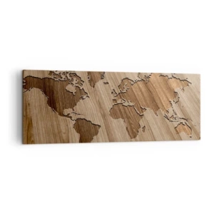 Quadro su tela - Stampe su Tela - Una mappa del mondo ritagliata su una superficie di legno - 140x50cm - Il mondo servito a tavola - Decorazione murale moderna per soggiorno e camera da letto ARTTOR