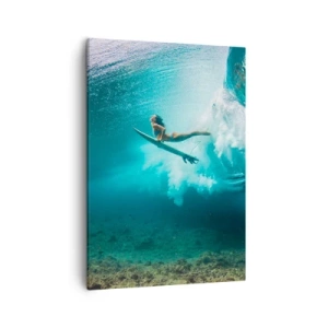 Quadro su tela - Stampe su Tela - Surfista sotto un'onda nell'acqua blu dell'oceano - 50x70cm - Mondo subacqueo - Decorazione murale moderna per soggiorno e camera da letto ARTTOR