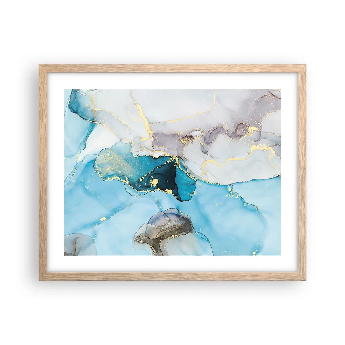 Poster in cornice rovere chiaro - Studio di incontro tra grigio e turchese - 50x40 cm