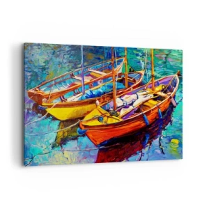 Quadro su tela - Stampe su Tela - Barche colorate in acque calme - 120x80cm - Su un'acqua più densa dei colori - Decorazione murale moderna per soggiorno e camera da letto ARTTOR