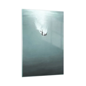 Quadro su vetro - Una figura immersa in acque profonde e turchesi - 80x120cm - Nell'abbraccio dell'oceano - Decorazione murale moderna per soggiorno e camera da letto ARTTOR