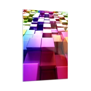 Quadro su vetro - Cubi colorati che formano un motivo astratto tridimensionale - 50x70cm - Op Art insieme in squadra - Decorazione murale moderna per soggiorno e camera da letto ARTTOR