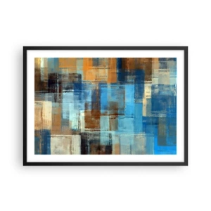 Poster in cornice nera - Composizione geometrica astratta nei toni del blu e del marrone - 70x50cm - Attraverso la tenda blu - Decorazione murale moderna per soggiorno e camera da letto ARTTOR