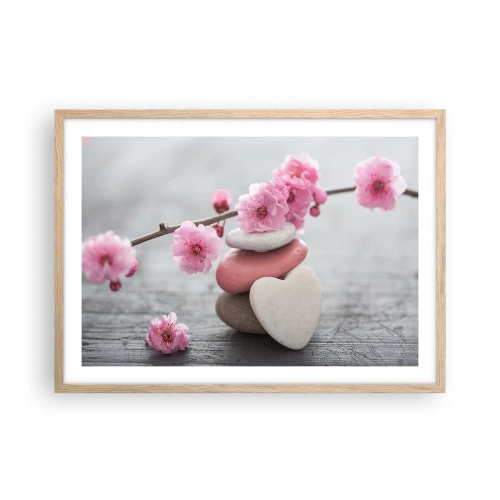 Poster in cornice rovere chiaro - Serenità con fiori di ciliegio - 70x50 cm