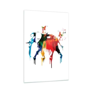 Quadro su vetro - Elefante colorato con farfalle in uno stile geometrico moderno - 70x100cm - Ognuno può ballare - Decorazione murale moderna per soggiorno e camera da letto ARTTOR