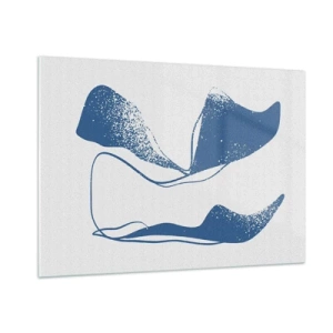 Quadro su vetro - Forme astratte blu navy che ricordano le ali - 100x70cm - Astrazione alata - Decorazione murale moderna per soggiorno e camera da letto ARTTOR