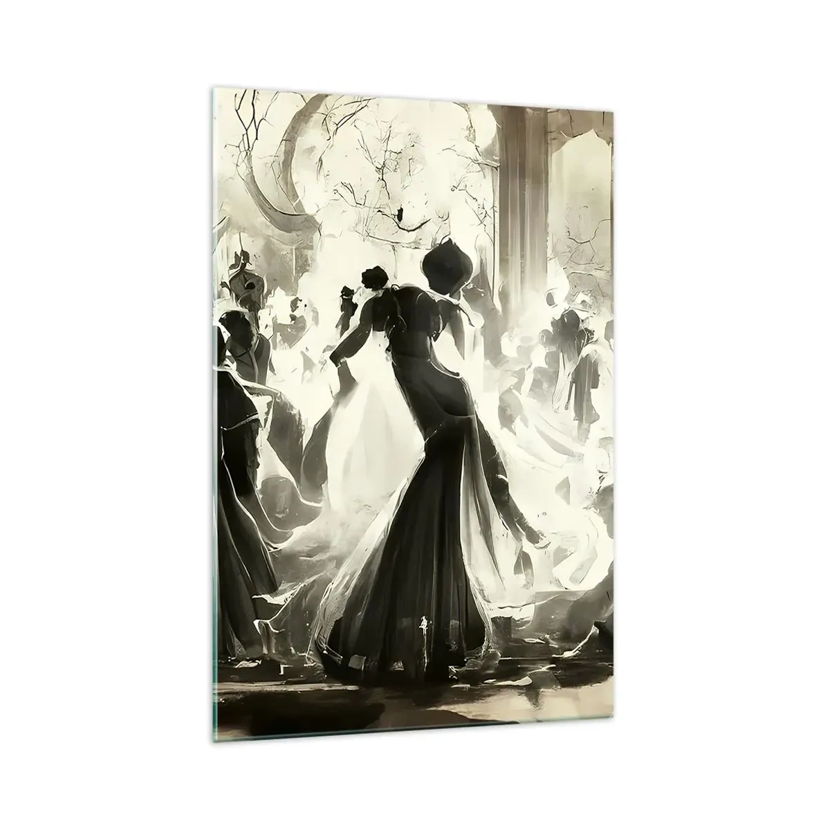 Quadro su vetro - Palla in stile retrò in bianco e nero - 70x100cm - Il gran ballo in maschera - Decorazione murale moderna per soggiorno e camera da letto ARTTOR