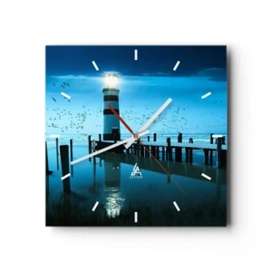 Orologio da parete - Orologio in Vetro - Il faro sul molo illuminato di notte - 30x30cm - E passa la paura del buio - Decorazione murale moderna per soggiorno e camera da letto ARTTOR