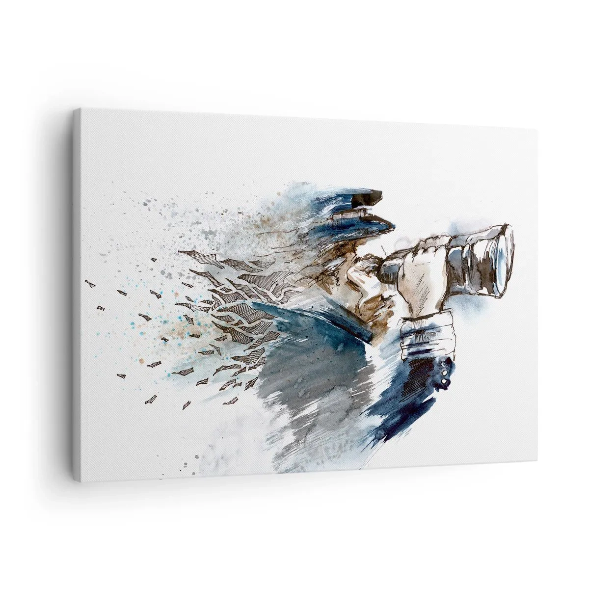 Quadro su tela - Stampe su Tela - Un capitano con il binocolo in una scena dinamica ad acquerello - 70x50cm - Dieci gradi Beaufort! - Decorazione murale moderna per soggiorno e camera da letto ARTTOR