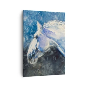 Quadro su tela - Stampe su Tela - Ritratto di un cavallo nei toni del blu con effetto acquerello pittorico. - 50x70cm - Ritratto in luce blu - Decorazione murale moderna per soggiorno e camera da letto ARTTOR