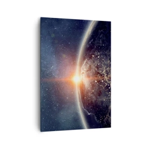 Quadro su tela - Stampe su Tela - La Terra vista dallo spazio con il sole che sorge - 70x100cm - In una nuova prospettiva - Decorazione murale moderna per soggiorno e camera da letto ARTTOR