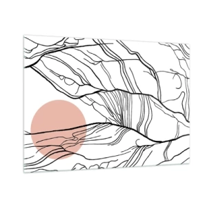 Quadro su vetro - Linee ombrose di rami con un sole beige - 100x70cm - Nella rete dei rami - Decorazione murale moderna per soggiorno e camera da letto ARTTOR