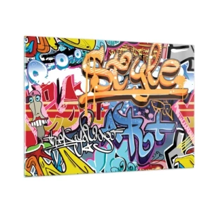 Quadro su vetro - Graffiti colorati con iscrizioni e disegni dinamici - 100x70cm - Murali, murali, murali… - Decorazione murale moderna per soggiorno e camera da letto ARTTOR