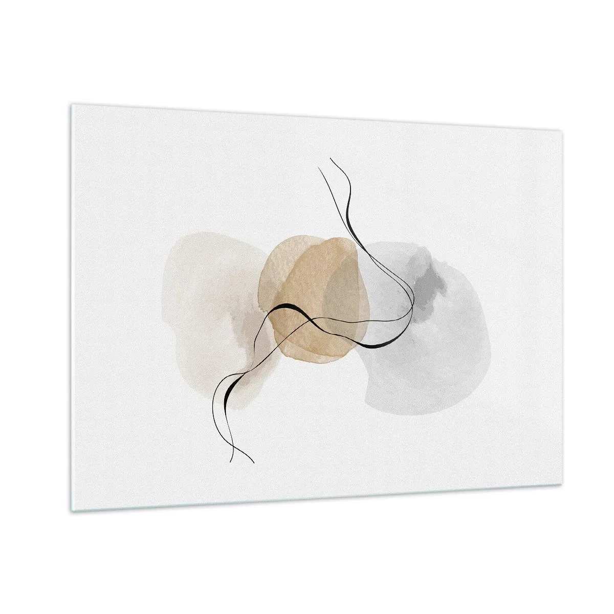 Quadro su vetro - Una sottile astrazione con macchie pastello e linee nere. - 100x70cm - Grani d'aria - Decorazione murale moderna per soggiorno e camera da letto ARTTOR