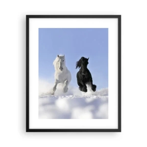 Poster in cornice nera - Galoppo in bianco e nero - 40x50 cm