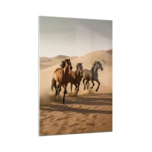 Quadro su vetro - Cavalli al galoppo sullo sfondo del deserto - 70x100cm - Liberi come il vento - Decorazione murale moderna per soggiorno e camera da letto ARTTOR