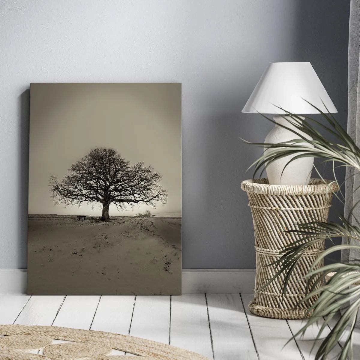 Quadro su tela - Stampe su Tela - Un albero solitario in un campo color seppia - 80x120cm - Da qui all'eternità - Decorazione murale moderna per soggiorno e camera da letto ARTTOR