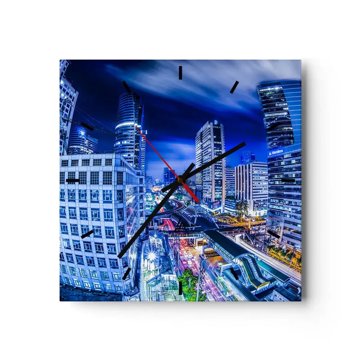Orologio da parete - Orologio in Vetro - Il ritmo notturno della città - 40x40 cm