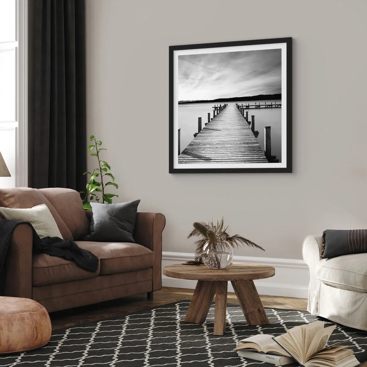 Poster in cornice nera - Pace sull'acqua - 40x40 cm