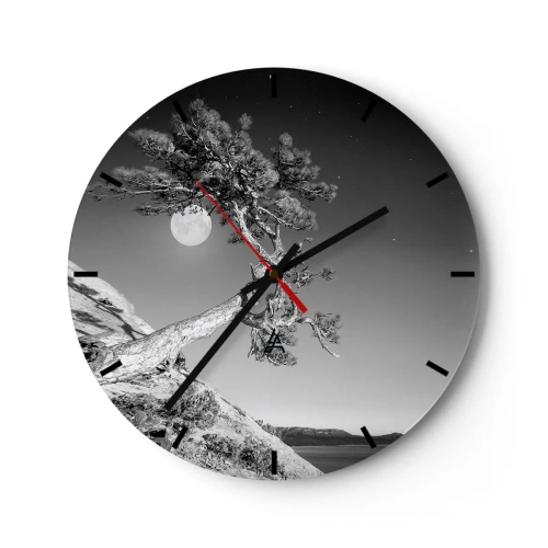 Orologio da parete - Orologio in Vetro - Un albero appoggiato su una roccia con una luna piena sullo sfondo - 30x30cm - Guerriera vittoriosa  - Decorazione murale moderna per soggiorno, cucina e camera da letto ARTTOR
