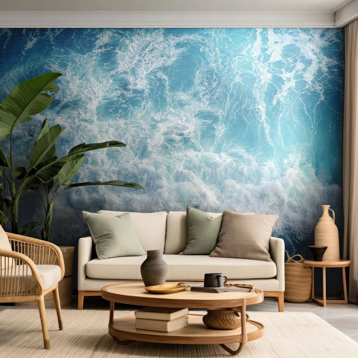 Fotomurali Standard Eco - Onde blu dell'oceano in movimento - 100x70cm - Con gioia e saltellando - Decorazione murale moderna per soggiorno e camera da letto ARTTOR