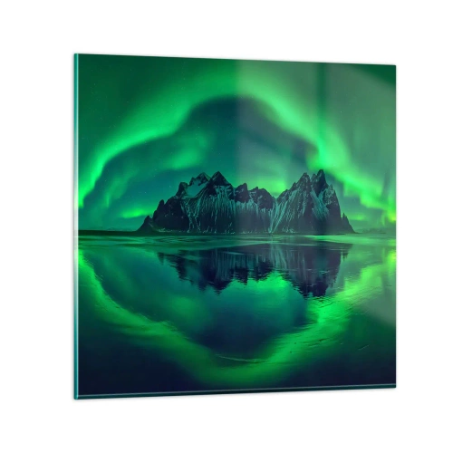 Quadro su vetro - Tra le braccia dell'aurora boreale - 60x60 cm