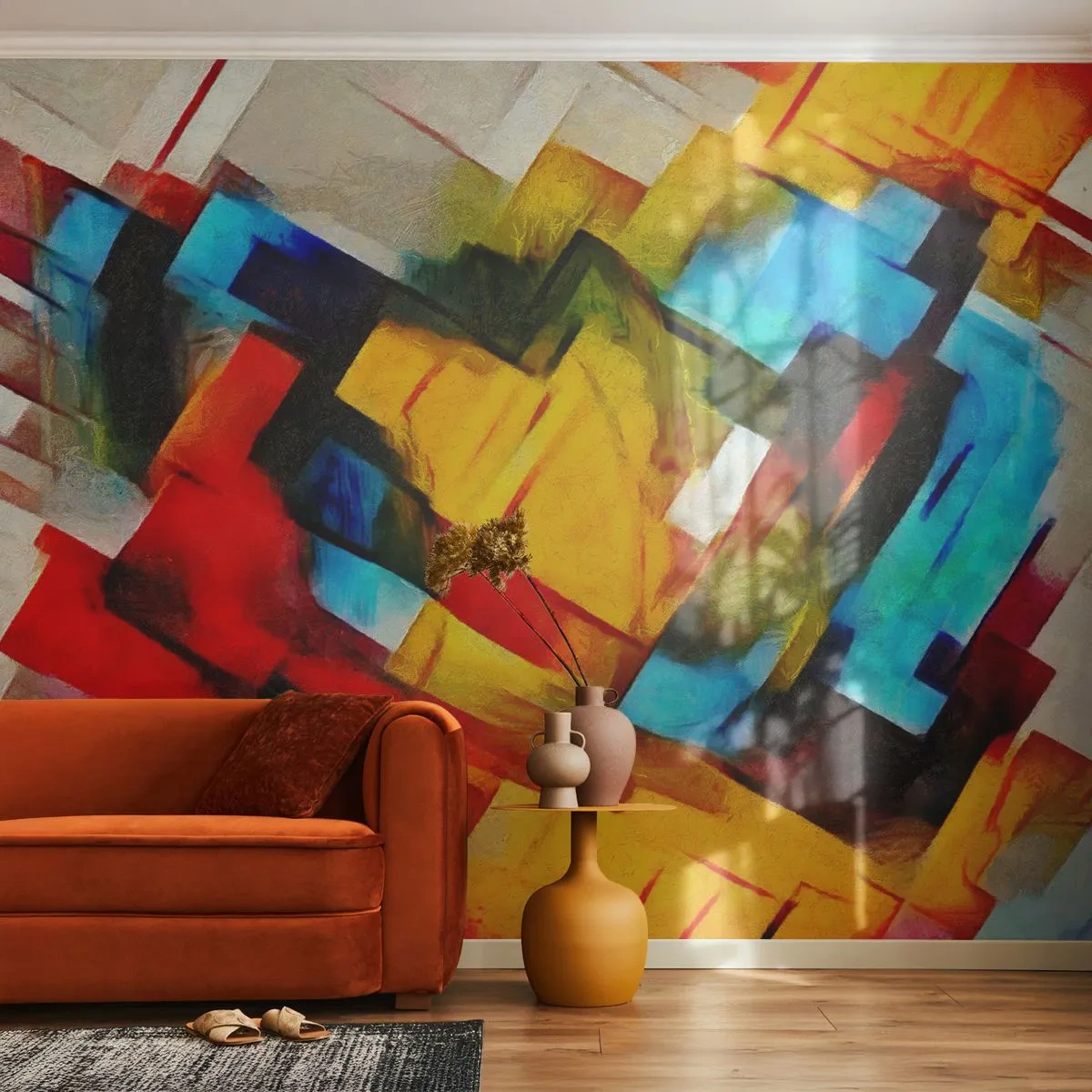 Fotomurali Standard Eco - Intreccio multicolore - Astrazione, Cubismo, Pezzo - 400x280 cm