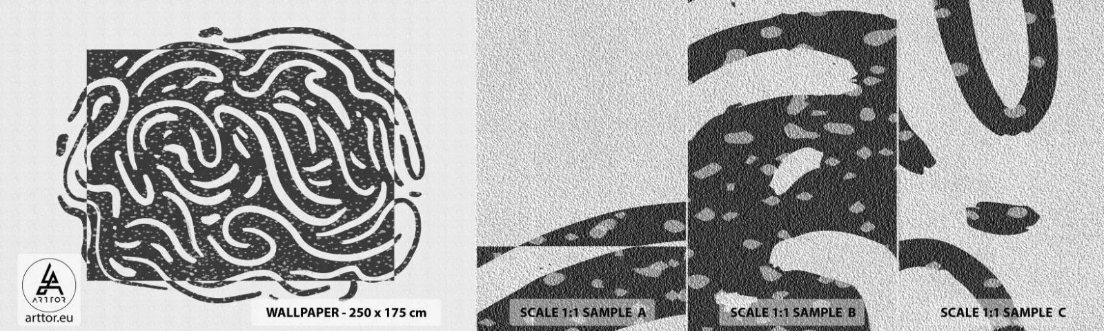 Campione di Fotomurale Premium Sand - Astrazione: la danza della gioia - Boho, Bianco e nero, Minimalismo - 100x30 cm