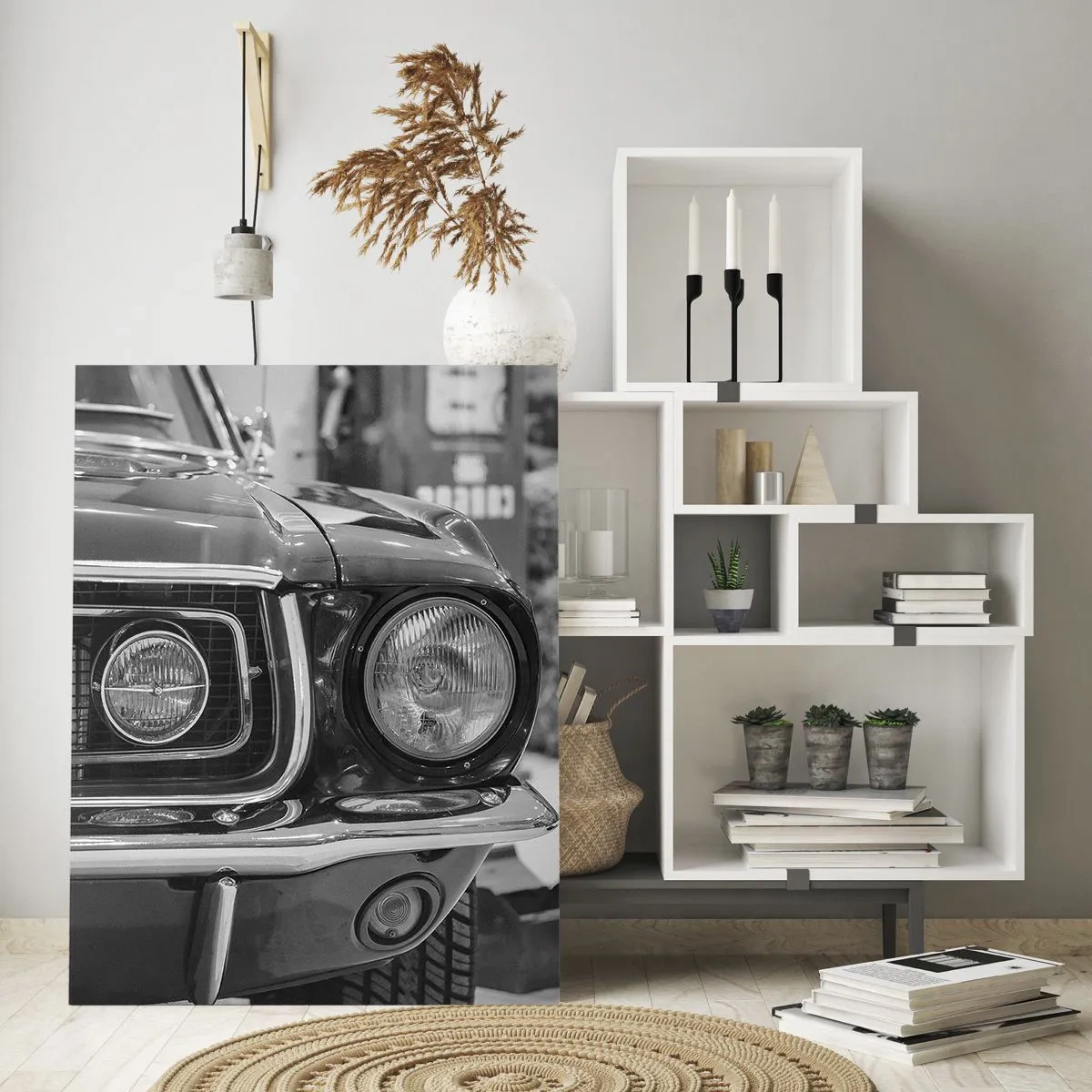 Quadro su vetro - Primo piano della parte anteriore di un'auto da corsa classica - 50x70cm - A rotta di collo - Decorazione murale moderna per soggiorno e camera da letto ARTTOR