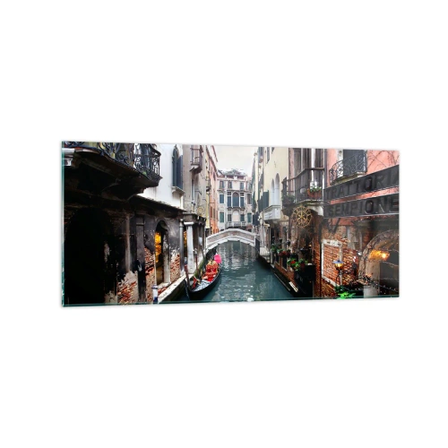Quadro su vetro - Un canale a Venezia con una gondola ed edifici storici - 120x50cm - Paesaggio veneziano con gondola e ponte - Decorazione murale moderna per soggiorno e camera da letto ARTTOR