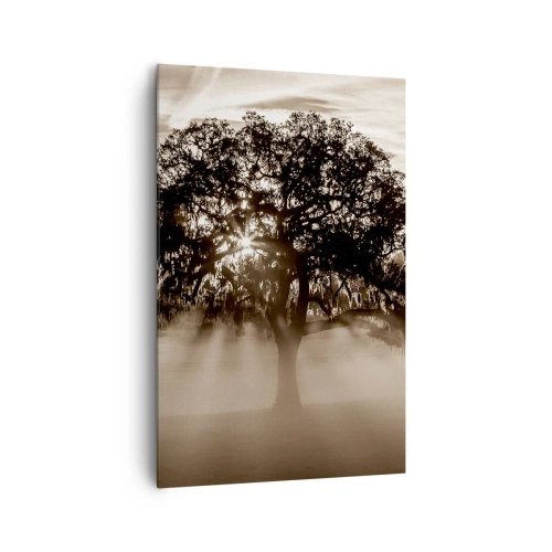 Quadro su tela - Stampe su Tela - Raggi di sole che brillano attraverso un albero solitario - 80x120cm - L'albero delle sole buone notizie - Decorazione murale moderna per soggiorno e camera da letto ARTTOR