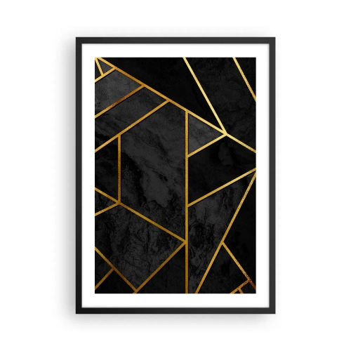 Poster in cornice nera - Motivi geometrici in oro su sfondo nero - 50x70cm - Oscurità e luce - Decorazione murale moderna per soggiorno e camera da letto ARTTOR