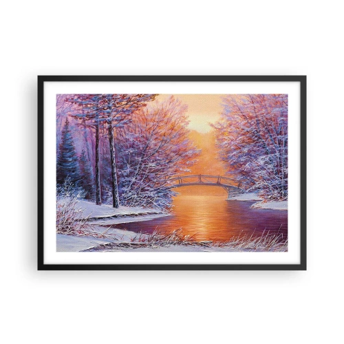 Poster in cornice nera - Paesaggio invernale con ponte e tramonto - 70x50cm - Incontriamoci qui - Decorazione murale moderna per soggiorno e camera da letto ARTTOR